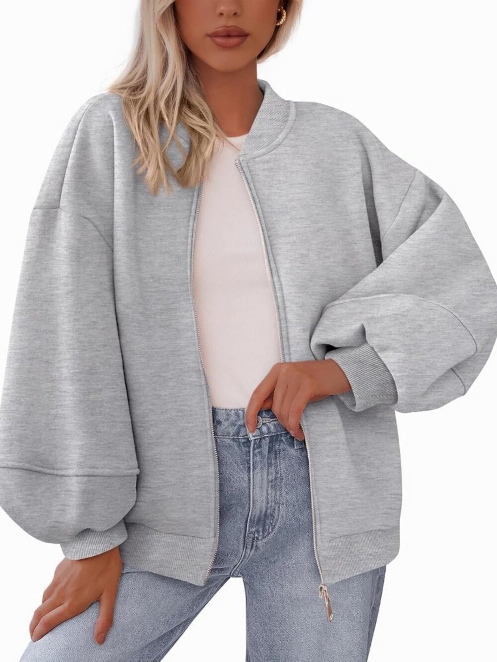 Cozy Oversized Zip-Up Sweatshirt Bomber Jacket for Women - Casual Chic Style
